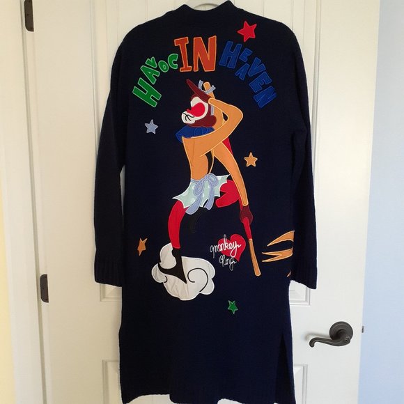 Havoc In Heaven Long Cardigan Sweater Coat Applique Blue...